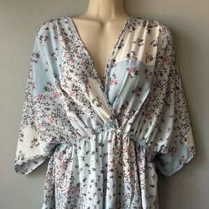 Floral Kimono Cinched Waist Top